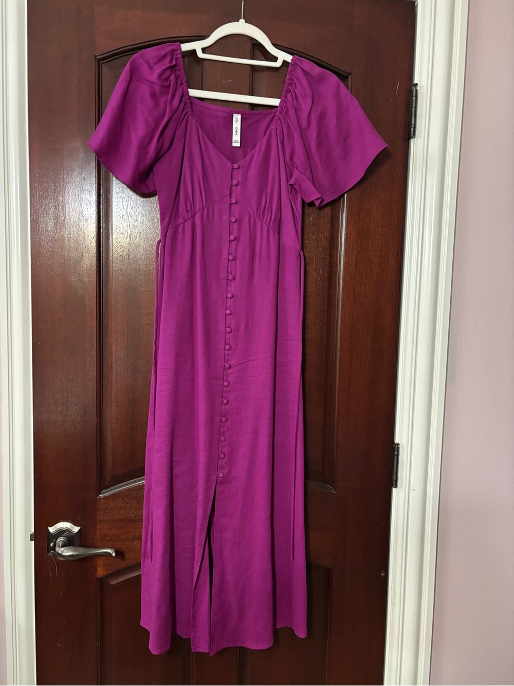 Mango Fuchsia Button-Front Midi Dress